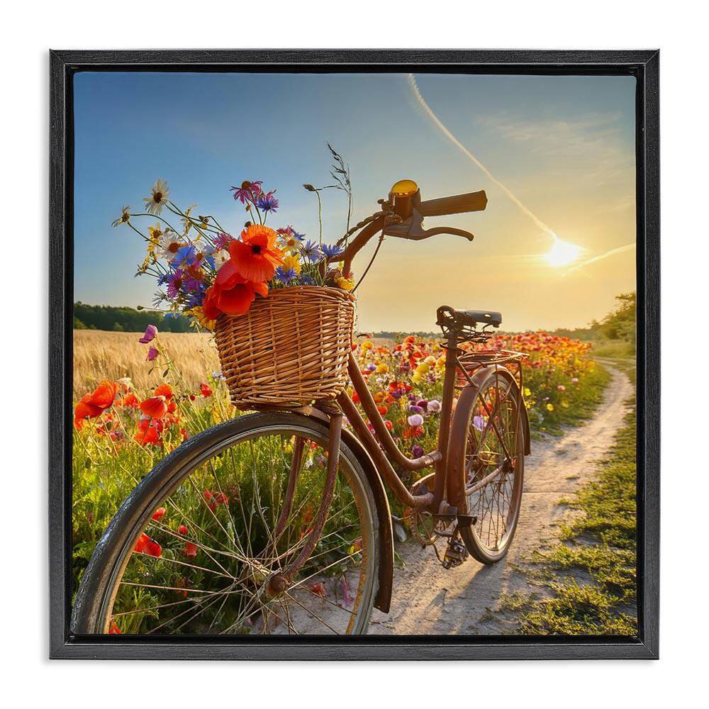 Flower Stop Bicycle by Alina Georgescu Black Floater Frame Typography Graphic Art Print 25 in. x 25 in. price history on PriceWatchPro
