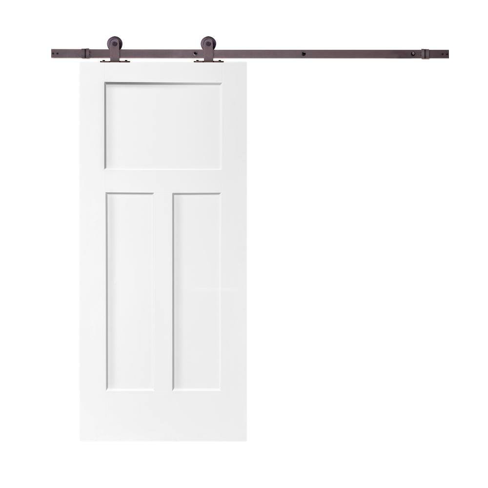 Calhome 30 In X 80 In White Primed Composite Mdf 3 Panel Interior Sliding Barn Door With 8868