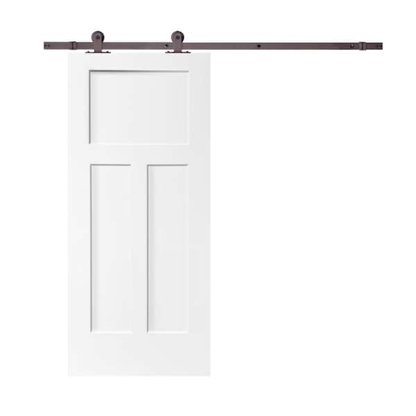 CALHOME 30 in. x 80 in. White Primed Composite MDF 3 Panel Interior ...