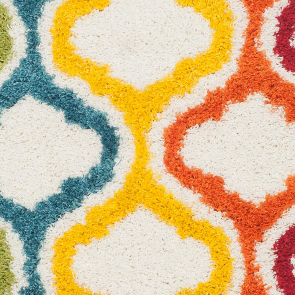 Ivory and Multicolor Synthetic Shag Kids Area Rug, 3'x5'