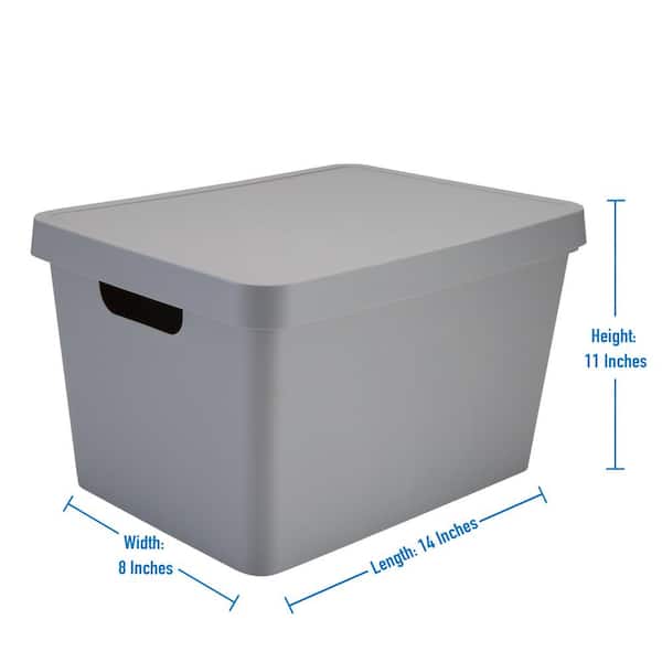 W Grey Plastic Cube Storage Bin, Plastic Cube Storage Bin With Lid
