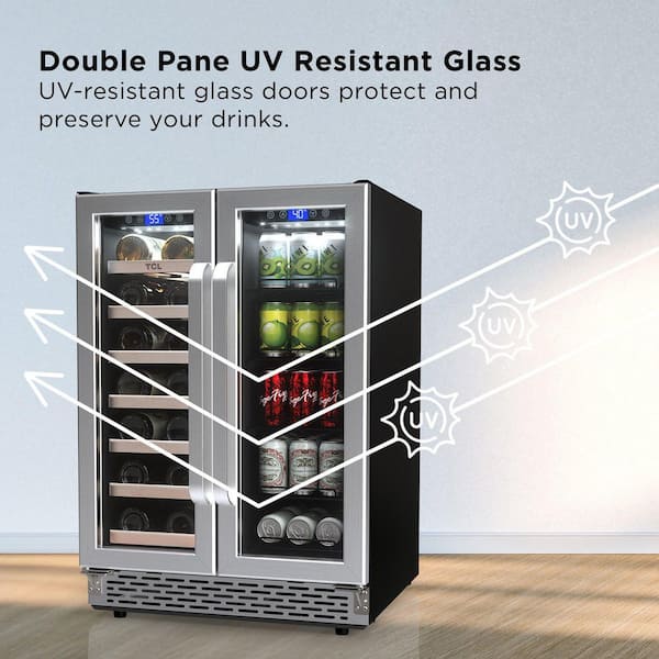 TCL 23.40 in. Dual Zone 20 Wine Bottles and 78 Cans Stainless Look