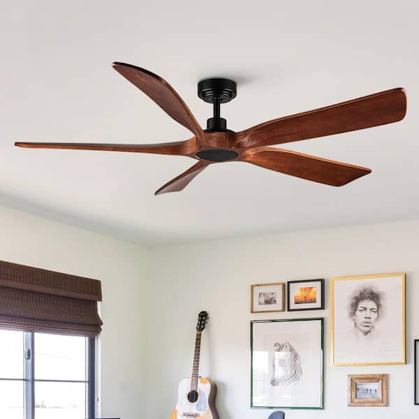 TeakAura 60 in. Indoor Matte Black Farmhouse Ceiling Fan without Light, with Remote and Walnut Wood Blades