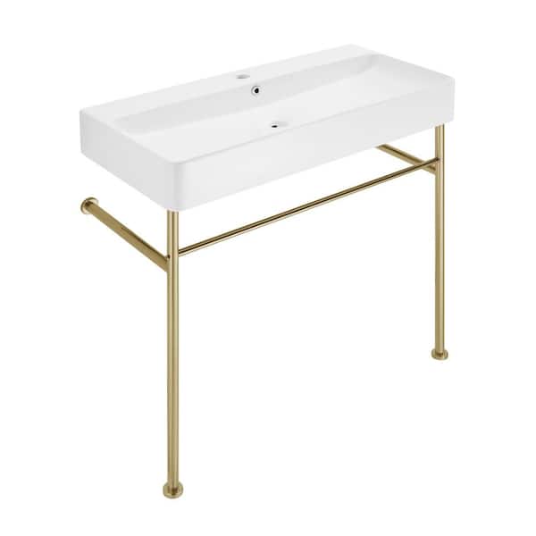 Swiss Madison Carre 36 in. Ceramic White Console Sink Basin Gold Legs  SM-CS723 - The Home Depot