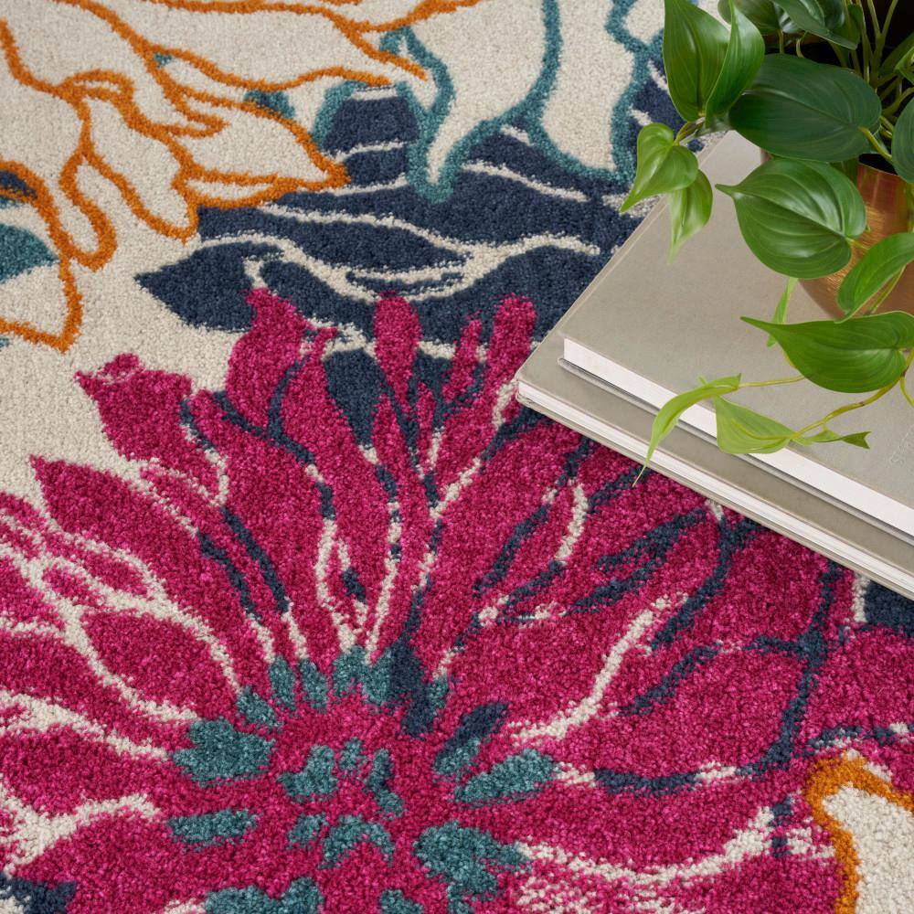 Handmade Off-White Floral Synthetic 8' x 10' Rug