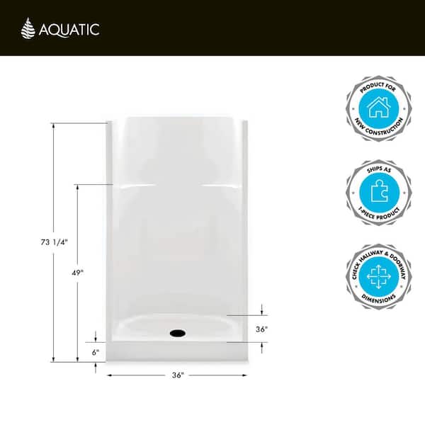 Everyday AcryLX 36 in. L x 36 in. W x 72 in. H Alcove Shower Wall Stall/Kit and Pan with Center Drain in White (1-Piece)