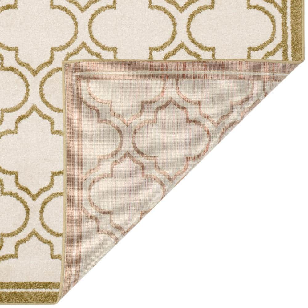 Ivory and Light Green Hand-Knotted Geometric Synthetic Area Rug, 6' x 9'