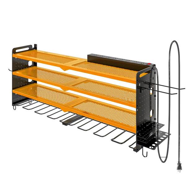 HAUSOURCE 31.5 in. Yellow Steel 4-Tier Power Tool Organizer Wall Mount Tool Storage Rack Utility Shelf 1-Pack，RED/BLACK/YELLOW