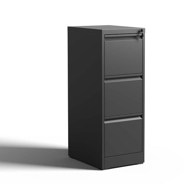 17.72 in. W 3-Drawer Metal Vertical File Cabinet, Tool Case with Lock, Black Filing Cabinets, Portable Tool Boxes