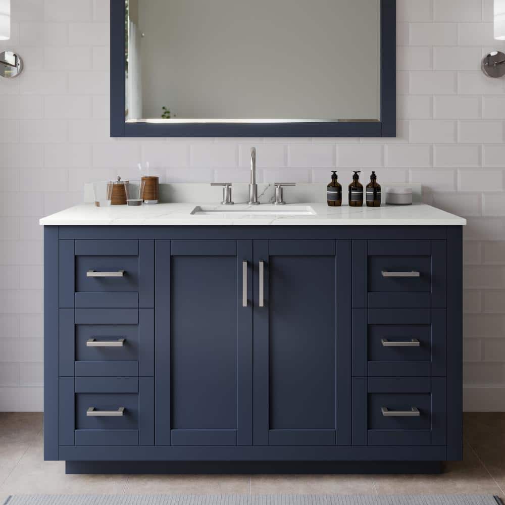 Miranda 54 in. W x 22 in. D x 33.75 in. H Single Bath Vanity in Dark Blue with Giotto Quartz Top and 46 in. Mirror price history on PriceWatchPro