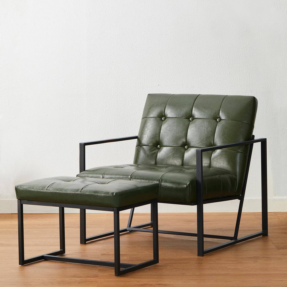 Hunter Green Faux Leather and Chrome Accent Chair Set