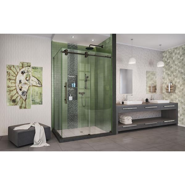Enigma - XO 44 -3/8 - 48 -3/8 in. W x 76 in. H Fully Frameless Sliding Shower Door in Oil Rubbed Bronze Stainless Steel