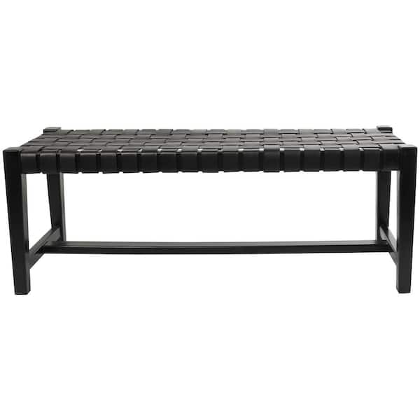 Litton Lane Black Handmade Woven Seat Bench 17 in. X 47 in. X 18 in.