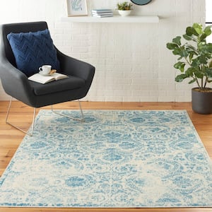 Jubilant Teal Blue 5 ft. x 7 ft. Moroccan Farmhouse Area Rug