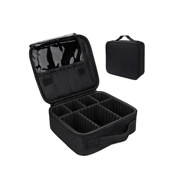 Black Travel Makeup Case Cosmetic Organizer w/Adjustable Dividers for Cosmetics Brushes Toiletry Jewelry Accessories