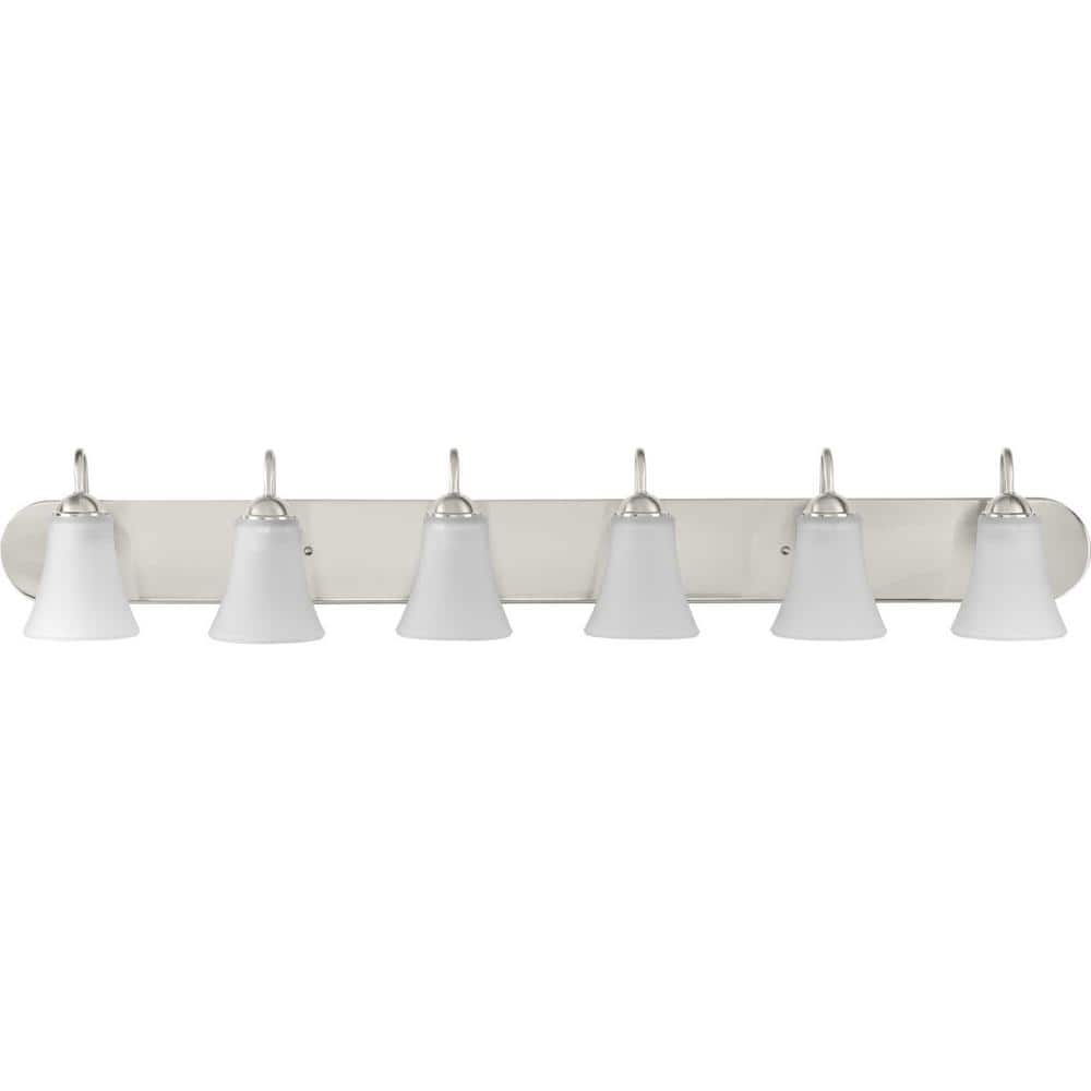 Classic Brushed Nickel 6-Light Bath Vanity with Etched Glass Shades