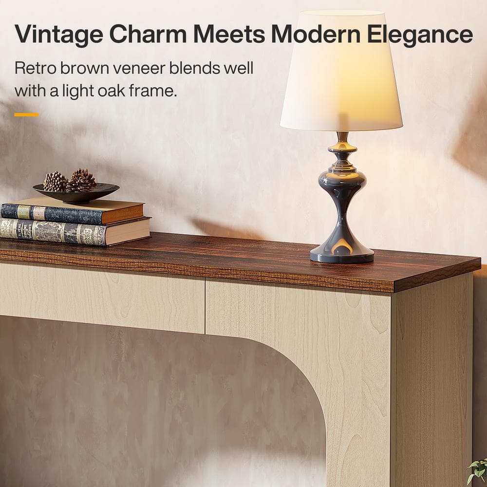 Rustic Brown and Light Oak 55-Inch LED Console Table