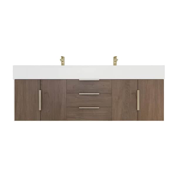 Bethany 59 in. W x 20 in. D x 22 in. H Double Sink Floating Bath Vanity in Light Oak with White Acrylic Top