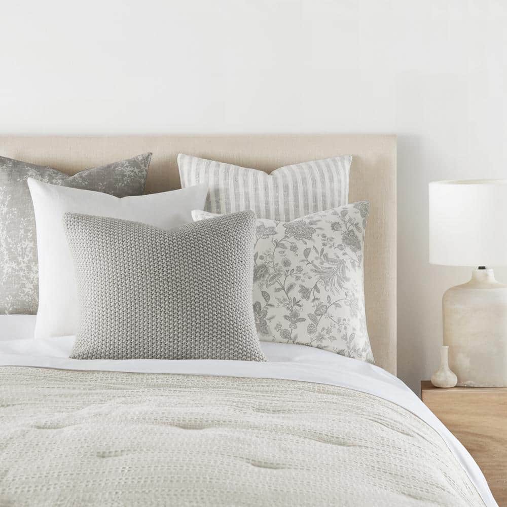 Gray and White Cotton Square Throw Pillow, 20 x 20 inches