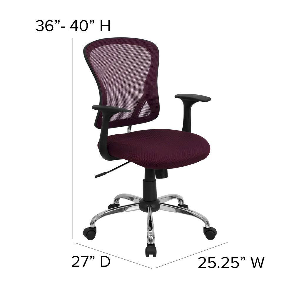 Burgundy Mesh Mid-Back Swivel Task Chair with Chrome Base