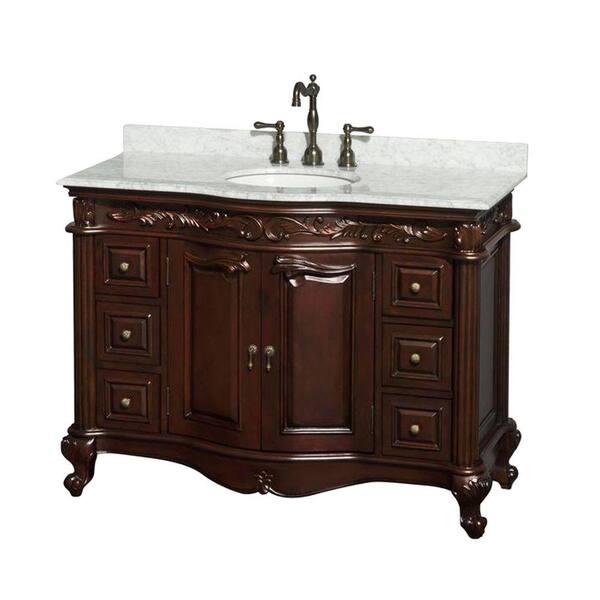 Wyndham Collection Edinburgh 48 in. Vanity in Cherry with Marble Vanity Top in White Carrara and Under-Mount Oval Sink