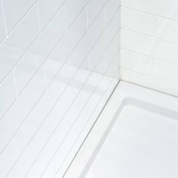 WOODBRIDGE Krasik 48 In. L X 36 In. W Alcove Solid Surface Shower Pan Base With Left Drain In White With Brushed Nickel Cover Hsb4205