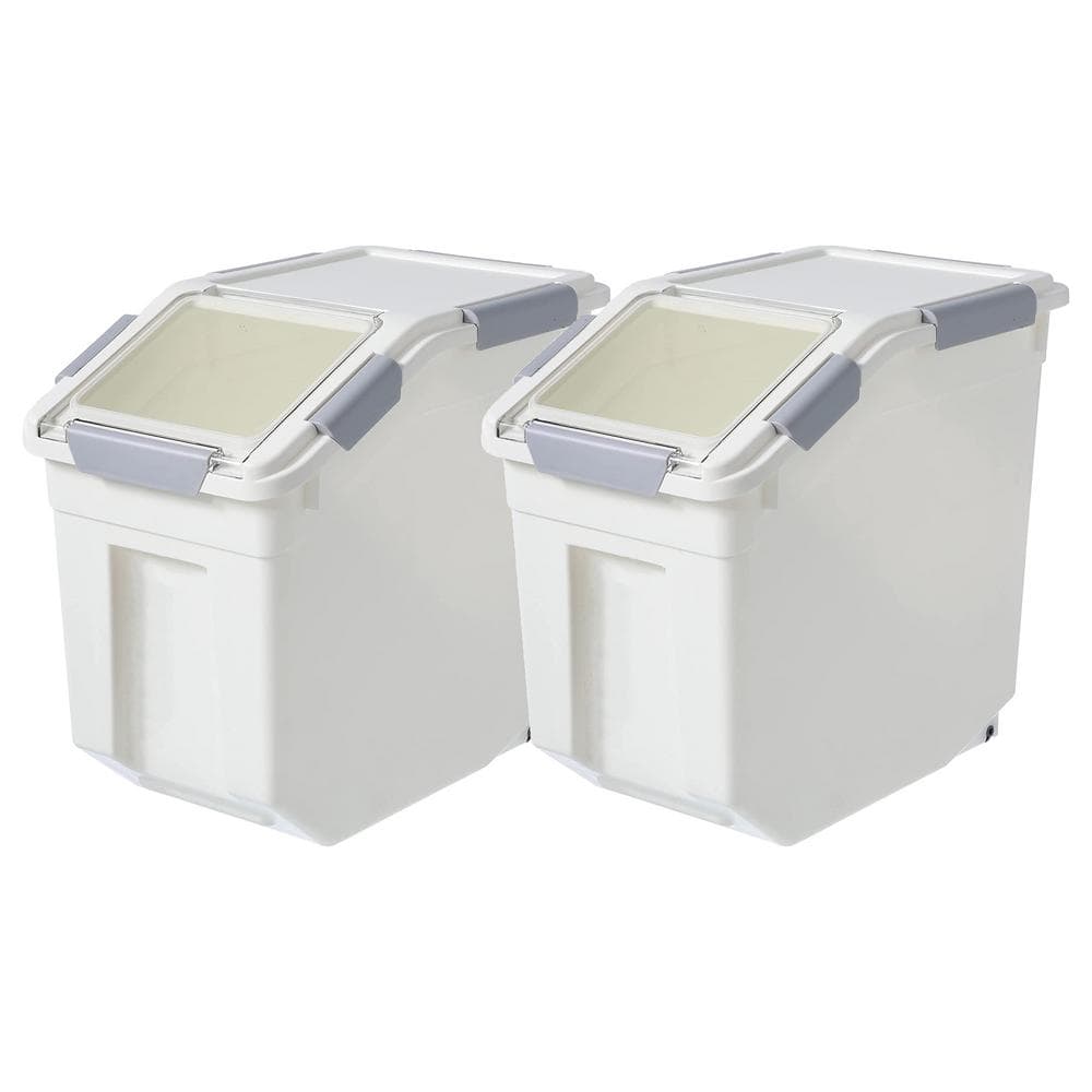 25 Liter Rice Storage Container with Wheels and Measuring Cup, White ...