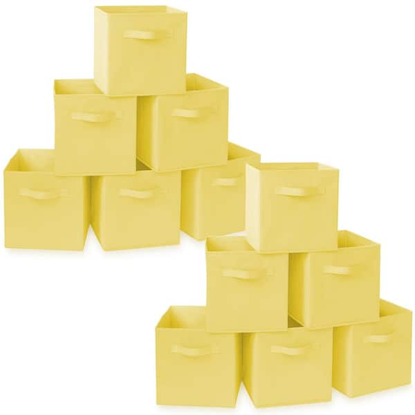 Casafield Yellow 11 in. x 11 in. Fabric Collapsible Cubes Decorative Basket Storage Bins-Set of 12
