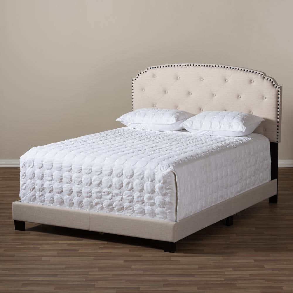 Lexi King-Size Light Beige Tufted and Nailhead Trim Upholstered Bed