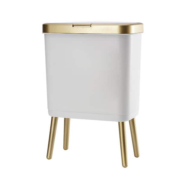 FAWEY TRED INC 4 Gal. White Modern Narrow Metal Trash Can with Lid and Legs
