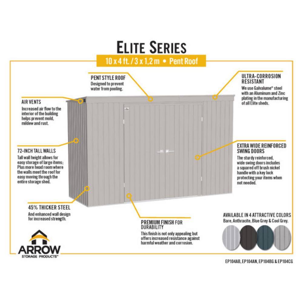 Anthracite Galvanized Steel 10-ft x 4-ft Storage Shed Kit