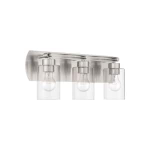 Hendrix 20.5 in. 3-Light Brushed Polished Nickel Finish Vanity Light with Clear Glass