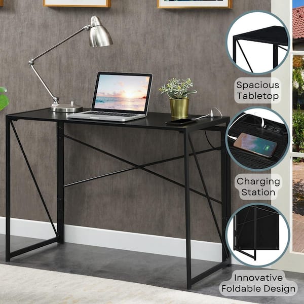 Folding computer desk with plugs and usb ports discount