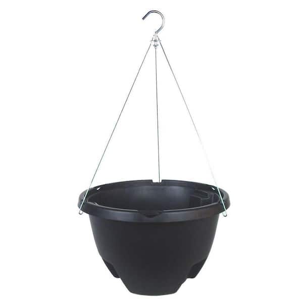 Large 16" Black Heavy Duty Plastic Round Indoor/Outdoor Self Watering Reservoir Hanging Planter