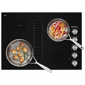 30 in. Electric Downdraft Cooktop in Black with 4 Burner Elements