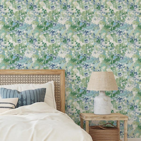 Waverly Blue Abstract Garden Matte Finish Peel and Stick Vinyl Wallpaper