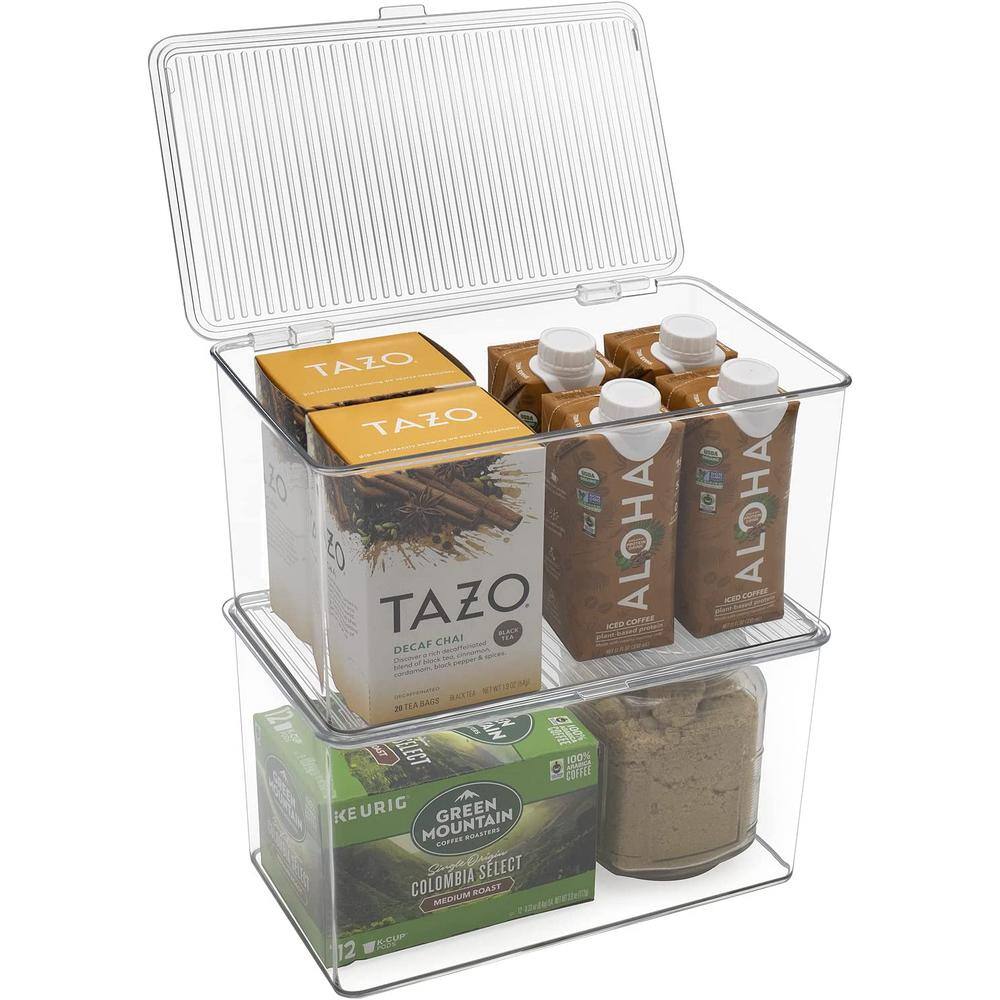 2 Pack Clear Plastic Storage Bins with deviders and Lids for fridge and Pantry Stackable organizer set price history on PriceWatchPro