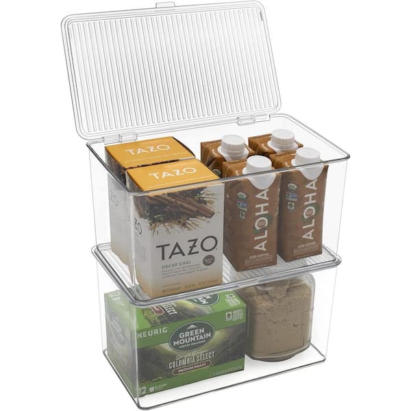 Sorbus 2 Pack Clear Plastic Storage Bins with deviders and Lids for fridge and Pantry Stackable organizer set