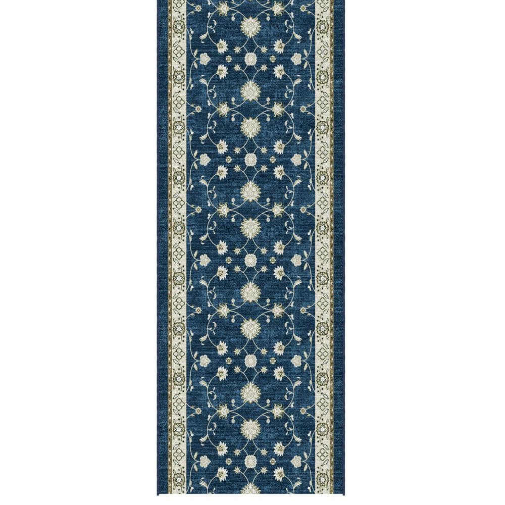 Ascend Non-Slip Rubberback 3 ft. x 21 ft. Indoor Custom Cut Extra Long Runner Rug 2 ft. 7 in. x 21 ft., Navy Mahal price history on PriceWatchPro