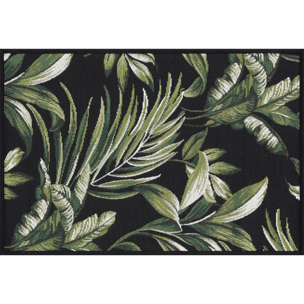 Tayse Rugs Stunning Black 2 ft. x 3 ft. Floral Indoor/Outdoor Area Rug ...
