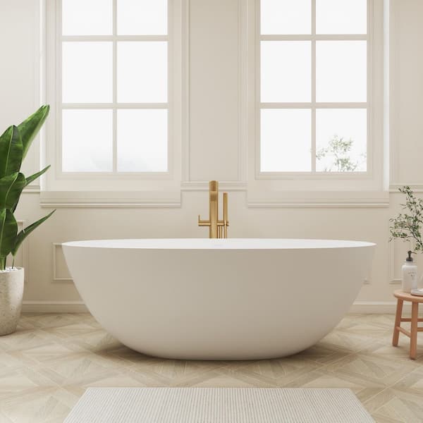 Ula 65 in. x 29 in. Stone Resin Freestanding Soaking Bathtub in White