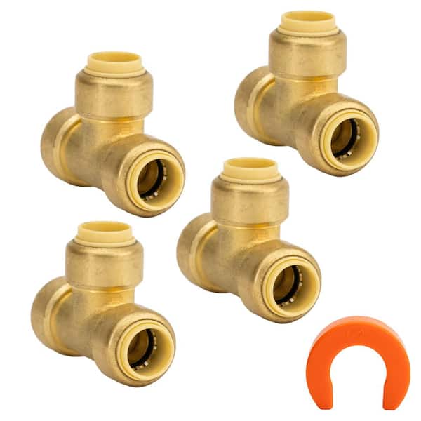 QUICKFITTING 3/8 in. Brass Push-to-Connect Tee Fitting with Disconnect Tool (4-Pack)