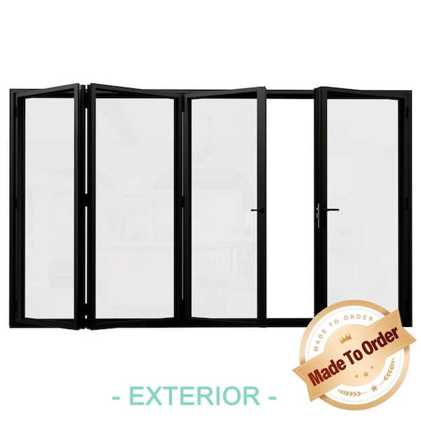 132 in. x 80 in. Left Swing/Outswing Double Tempered Glass Black Aluminum Folding Patio Door