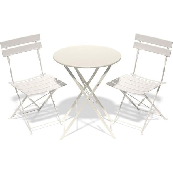 Bistro Set 23.6 in.  Round Table and 2 Chairs-Outdoor, Rust-Resistant, Space-Saving, No Assembly, 300 lb. Capacity