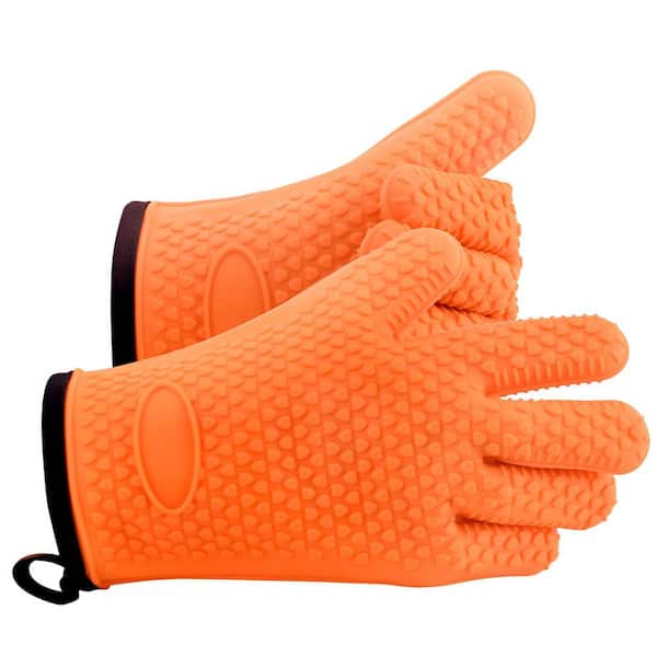 Non-Slip Silicone BBQ Grill Gloves, Waterproof and Hangable, Easy to Clean, for Grilling, Baking, Frying, Oven Use