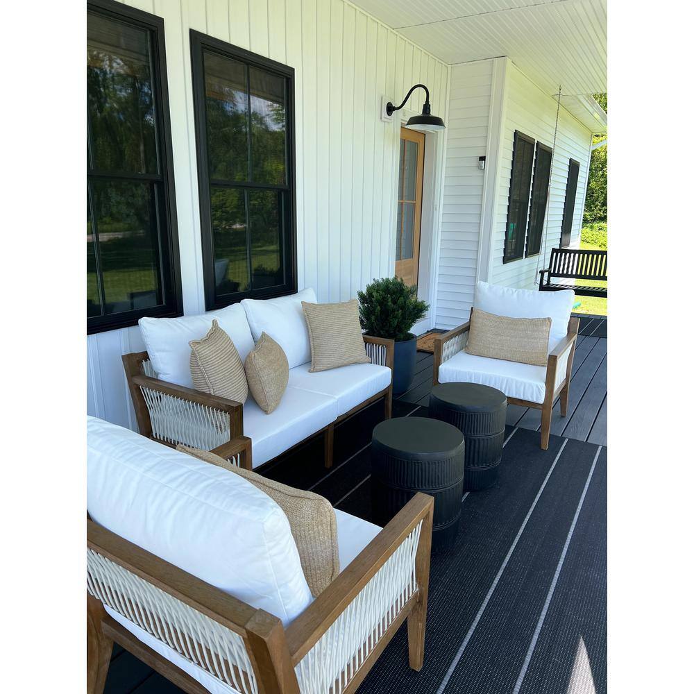 Freya Light Brown Acacia Wood Patio Loveseat with White Cushions