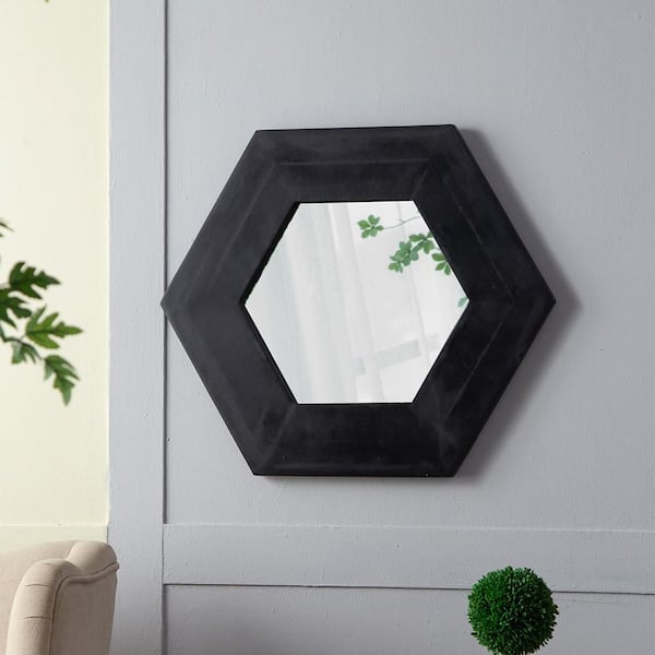 Black 21.5 in W x 18.5 in. H Art Deco Hexagon Wood Framed Mirror Wall Mirror Wall Decor Mirror