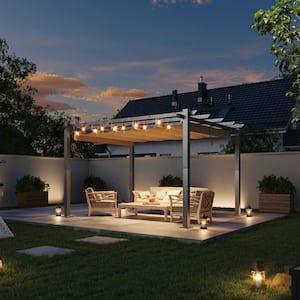 12 ft. x 10 ft. Khaki Aluminum Outdoor Patio Pergola with Retractable Sun-Proof Canopy