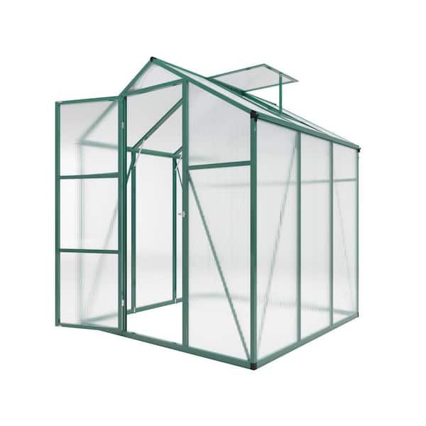 6x6 ft. Heavy Duty Aluminum Greenhouse, Windproof Polycarbonate Walk-in with Raised Base, All Season Outdoor Backyard