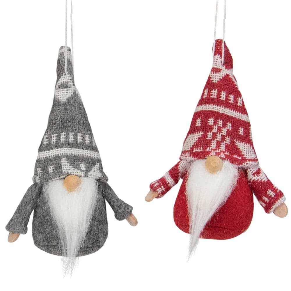 Northlight Set of 2 Gray and Red Santa Gnomes Hanging Christmas ...